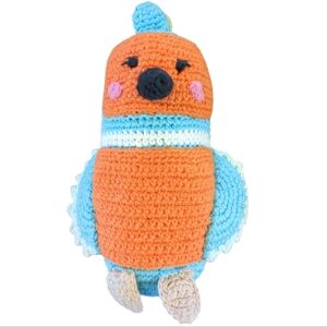 PEBBLE Blue Crochet Knit Owl Bird Baby Rattle